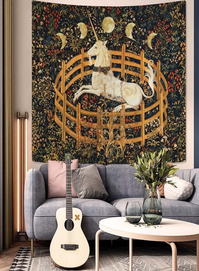 Yeoiat Unicorn Tapestry Medieval Wall Tapestry, Moon Tapestries for Bedroom Art Tapestries Wall Hanging for Bedroom Living Room 44"x60" - Image 3